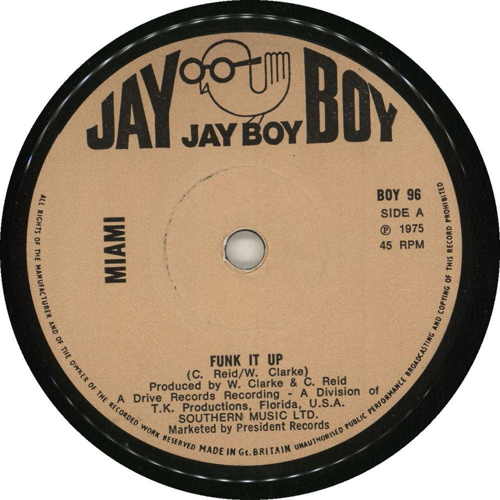 Miami Funk It Up UK 7" vinyl single (7 inch record / 45) BOY96