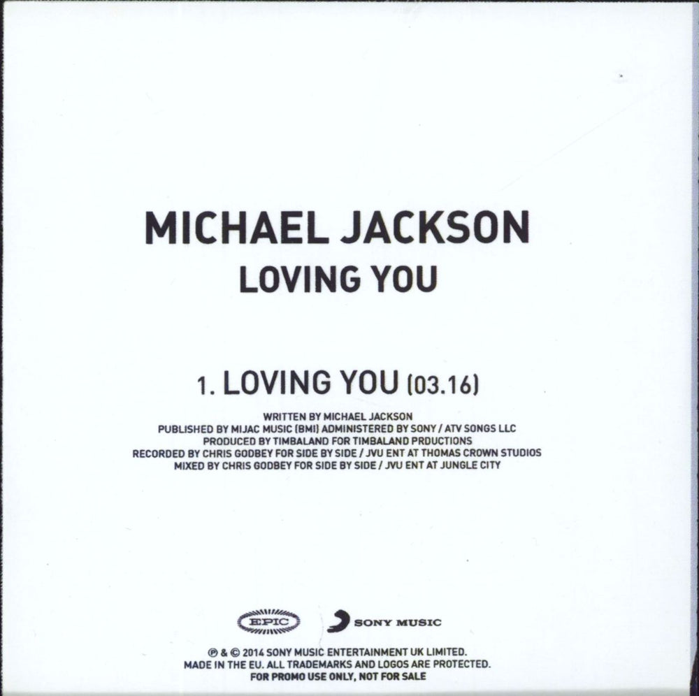 Michael Jackson Loving You UK Promo CD-R acetate