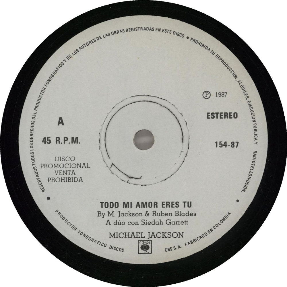 Michael Jackson Todo Mi Amor Eres Tu Colombian Promo 7" vinyl single (7 inch record / 45)