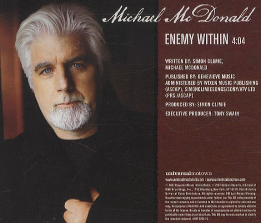 Michael McDonald Enemy Within US Promo CD single (CD5 / 5") UNIR22074-2