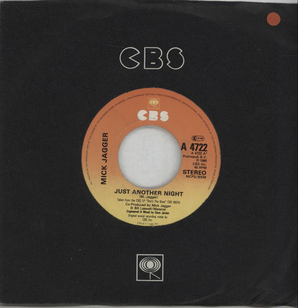 Mick Jagger Just Another Night - Wide Centre UK 7" vinyl single (7 inch record / 45) A4722