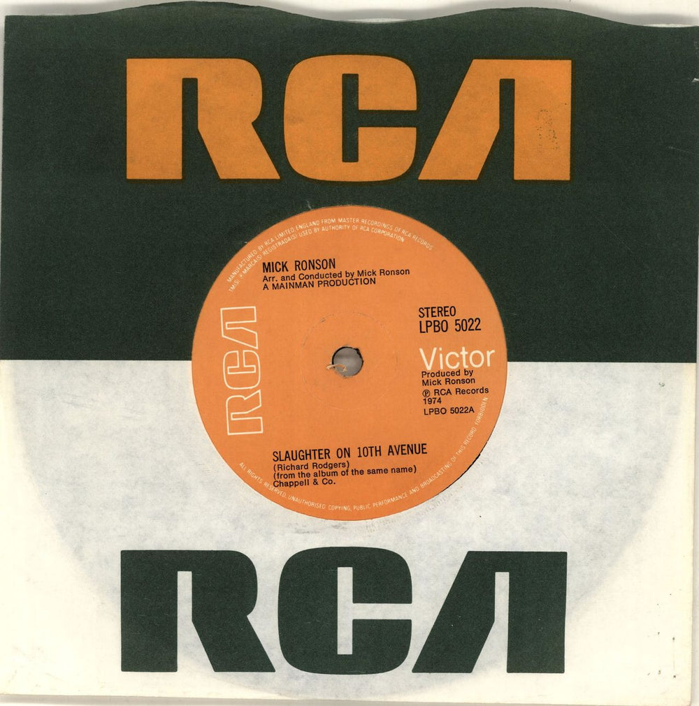 Mick Ronson Slaughter On 10th Avenue - Solid UK 7" vinyl single (7 inch record / 45) LPBO5022
