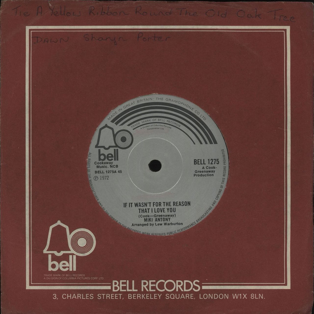 Miki Antony If It Wasn't For The Reason That I Love You UK 7" vinyl single (7 inch record / 45) BELL1275