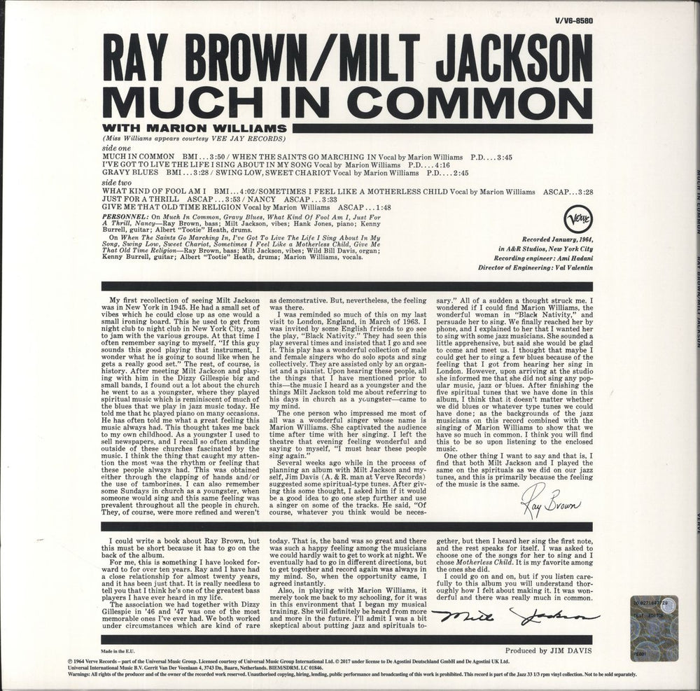 Milt Jackson & Ray Brown Much In Common - 180gm Vinyl UK vinyl LP album (LP record)