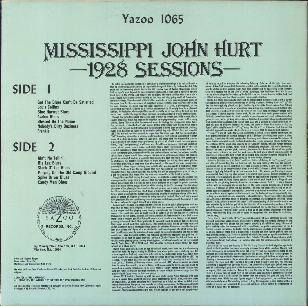 Mississippi John Hurt The 1928 Sessions US vinyl LP album (LP record)