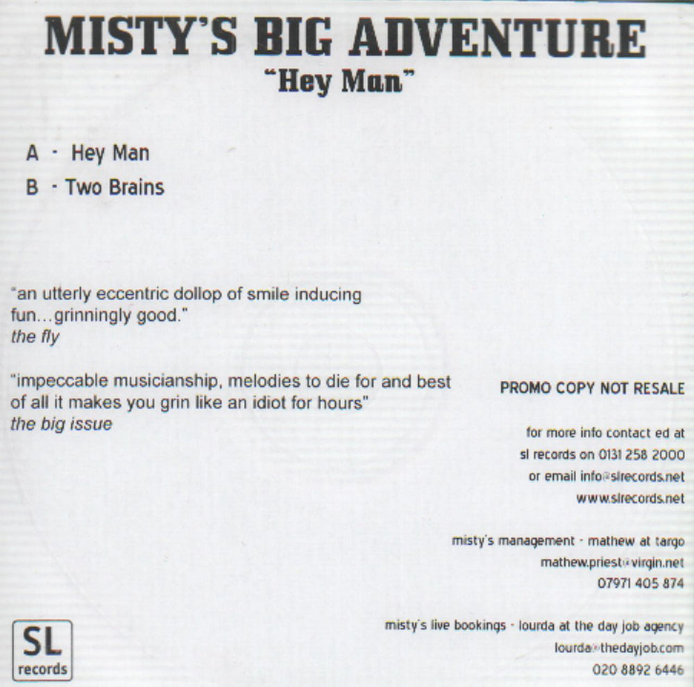 Misty's Big Adventure Hey Man Dutch Promo CD-R acetate CD-R