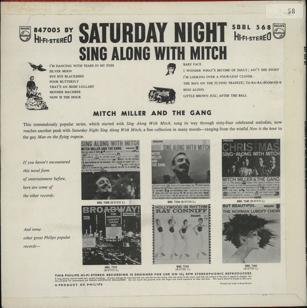 Mitch Miller Saturday Night Sing Along With Mitch UK vinyl LP album (LP record)