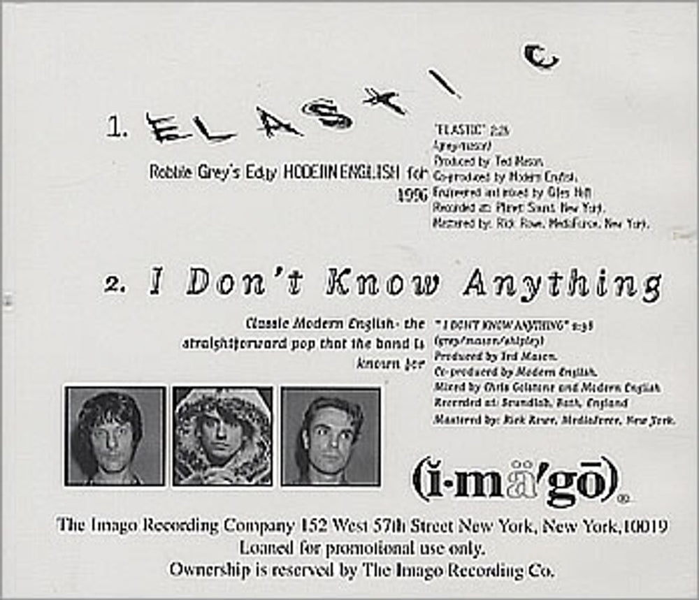 Modern English Elastic US Promo CD single (CD5 / 5") IMA-DJ-23003