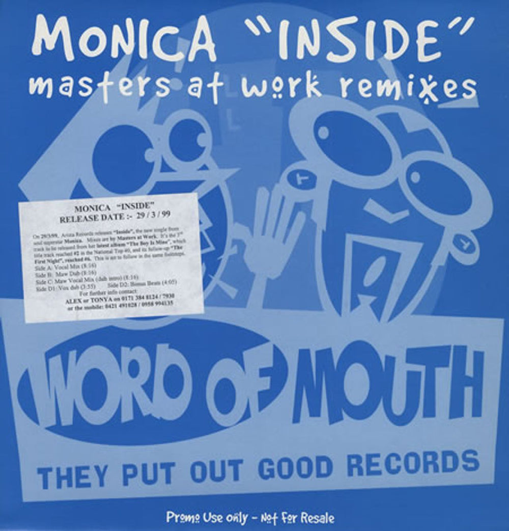 Monica Inside (Masters At Work Remixes) UK Promo 12" vinyl single (12 inch record / Maxi-single) INSIDE12