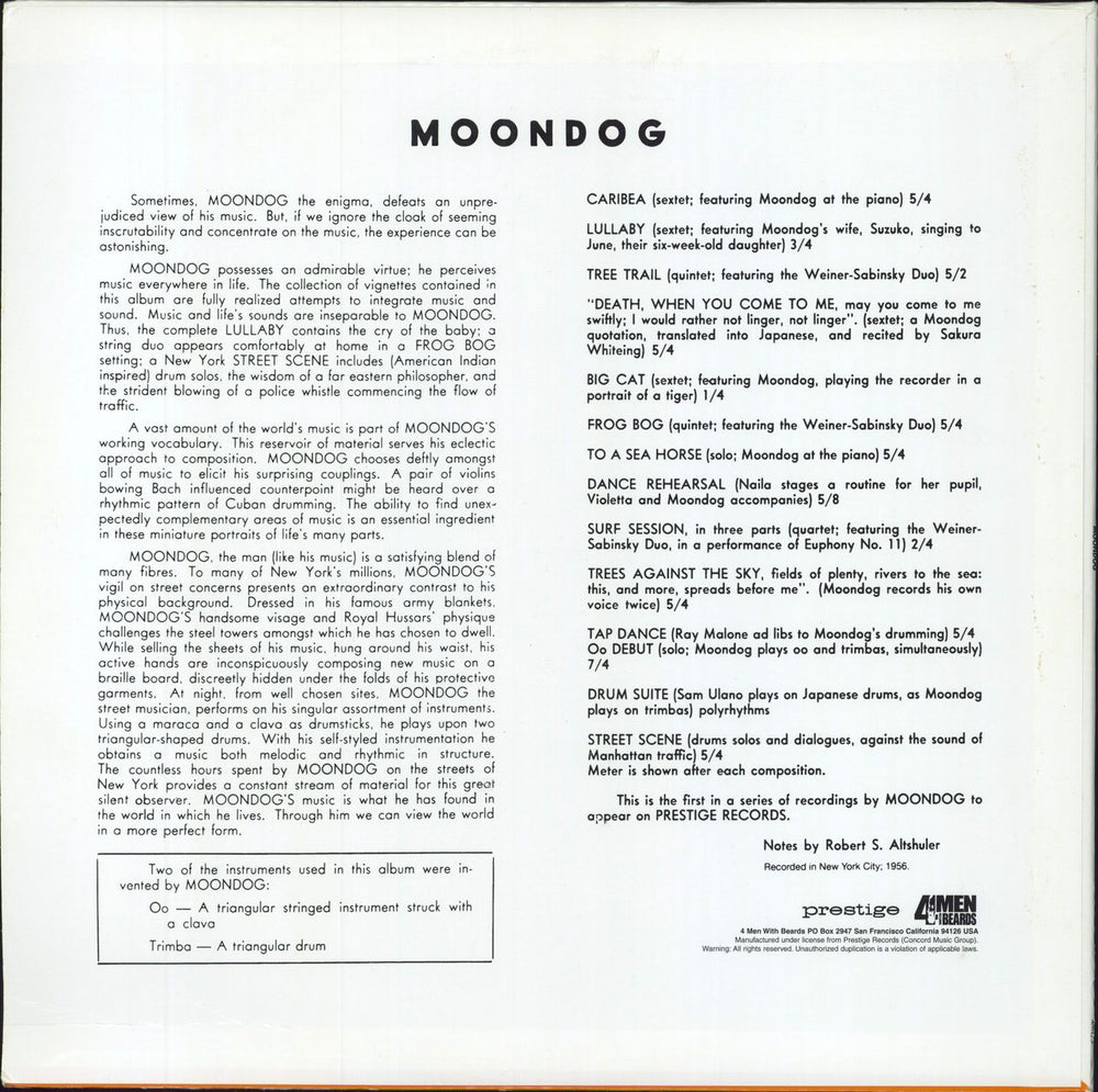 Moondog Moondog US vinyl LP album (LP record)