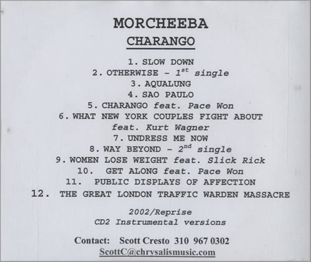 Morcheeba Charango + Instrumentals US CD-R acetate CDR ACETATE