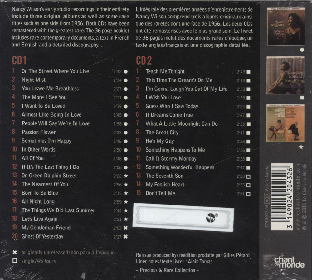 Nancy Wilson (Jazz) The Complete 1956-1960 - Sealed French 2 CD album set (Double CD) NWL2CTH830224