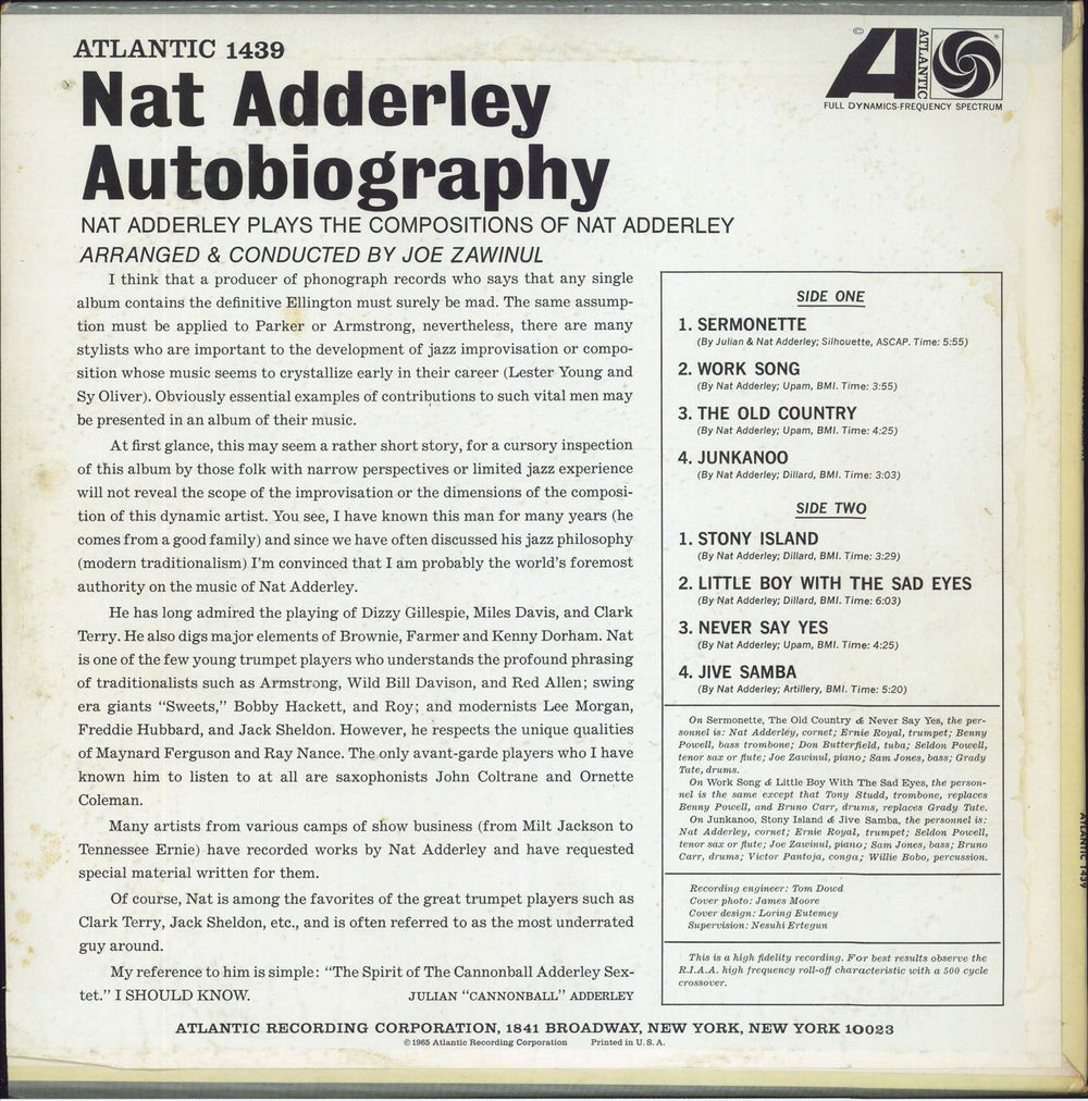 Nat Adderley Autobiography US vinyl LP album (LP record)