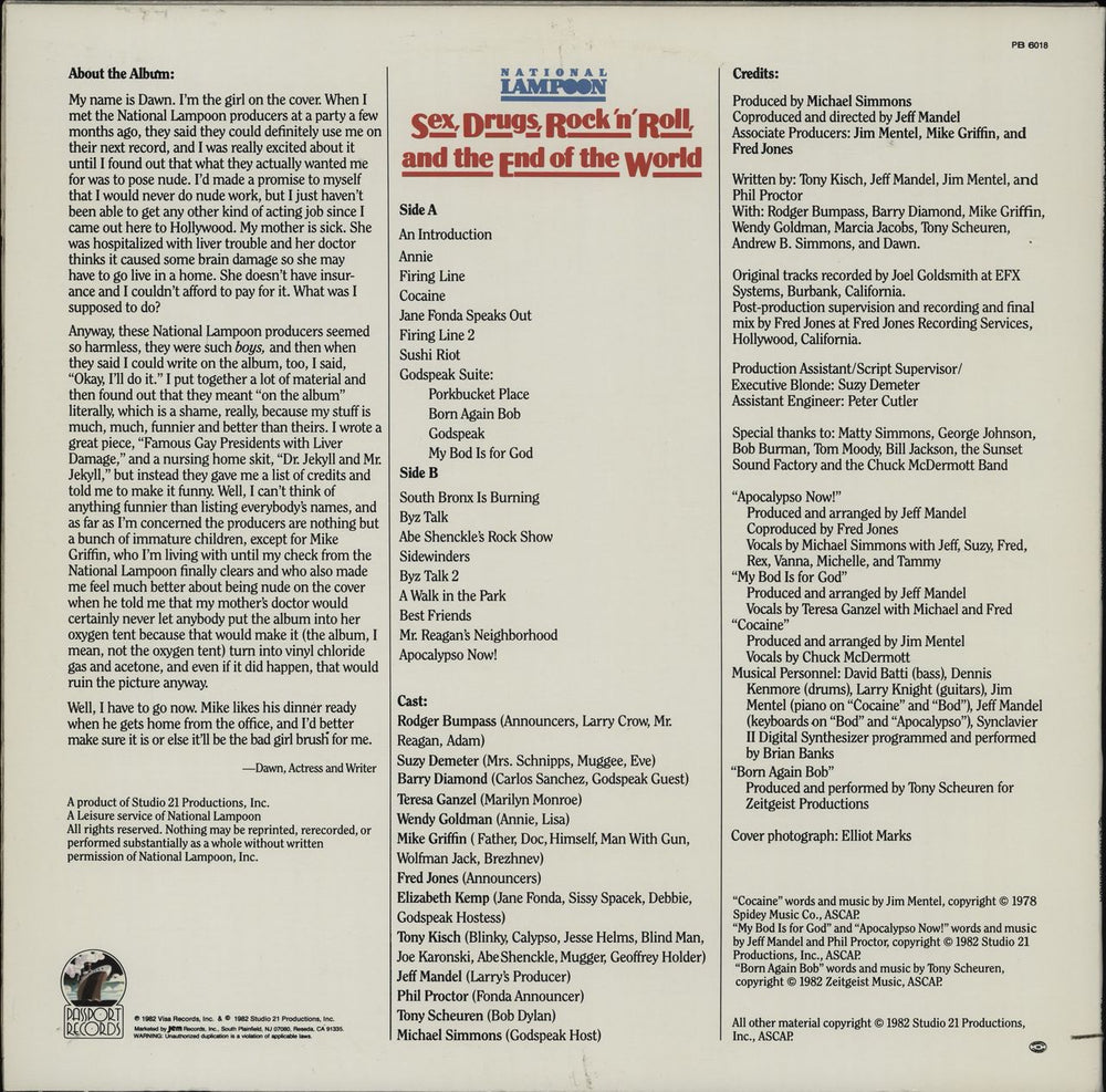 National Lampoon Sex, Drugs, Rock 'n' Roll, And The End Of The World US vinyl LP album (LP record)