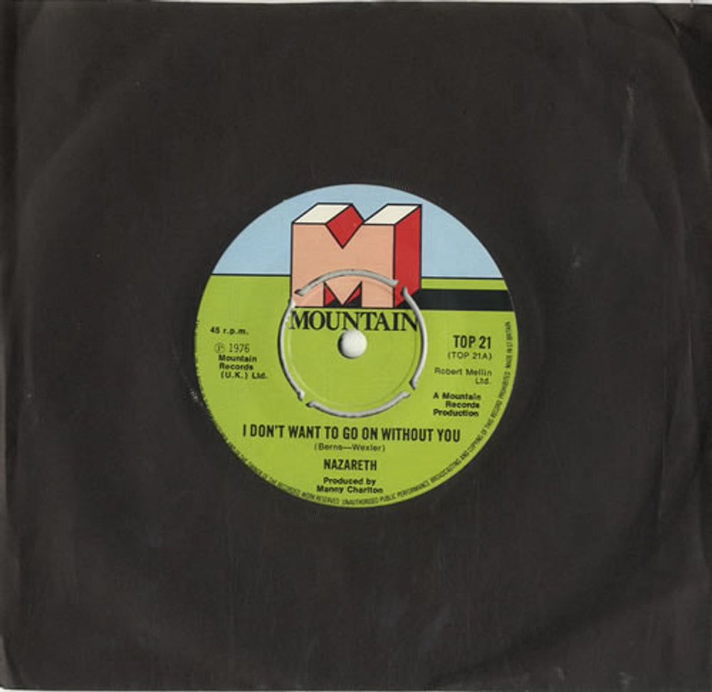 Nazareth I Don't Want To Go On Without You UK 7" vinyl single (7 inch record / 45) TOP21