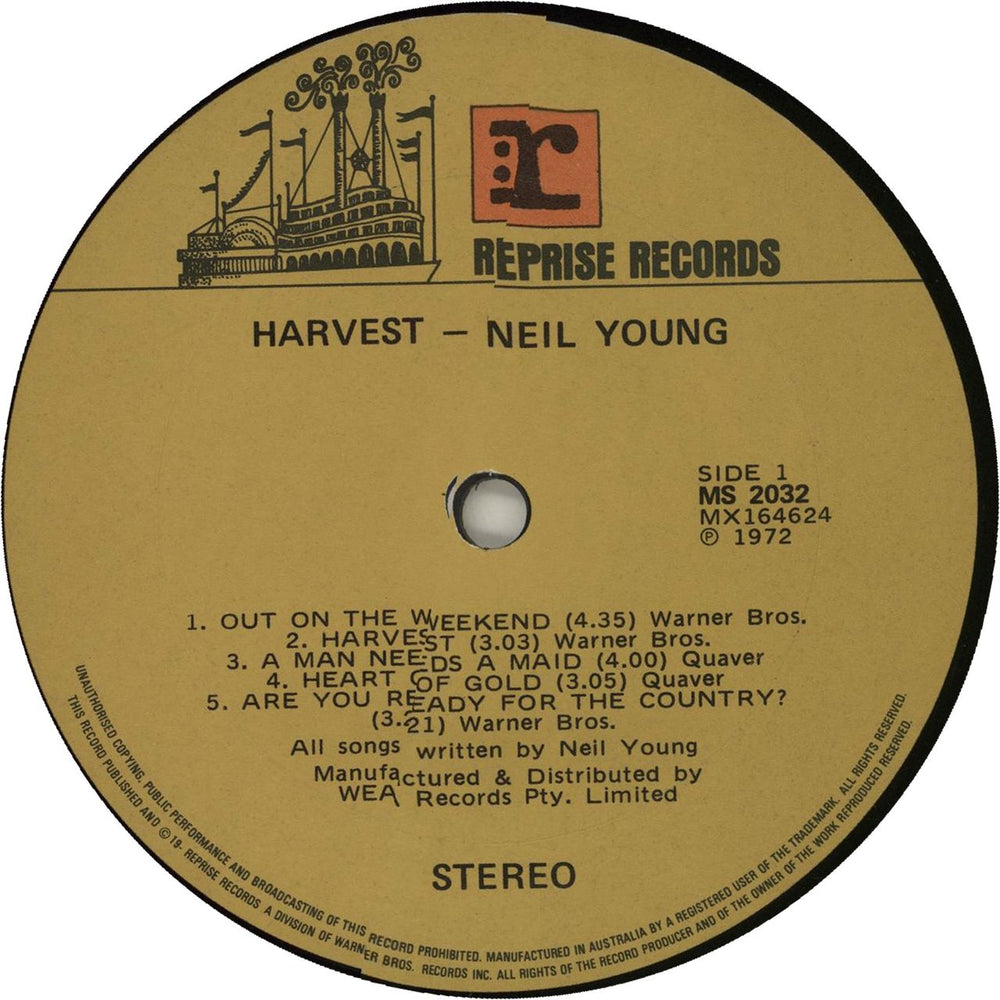 Neil Young Harvest Australian vinyl LP album (LP record)