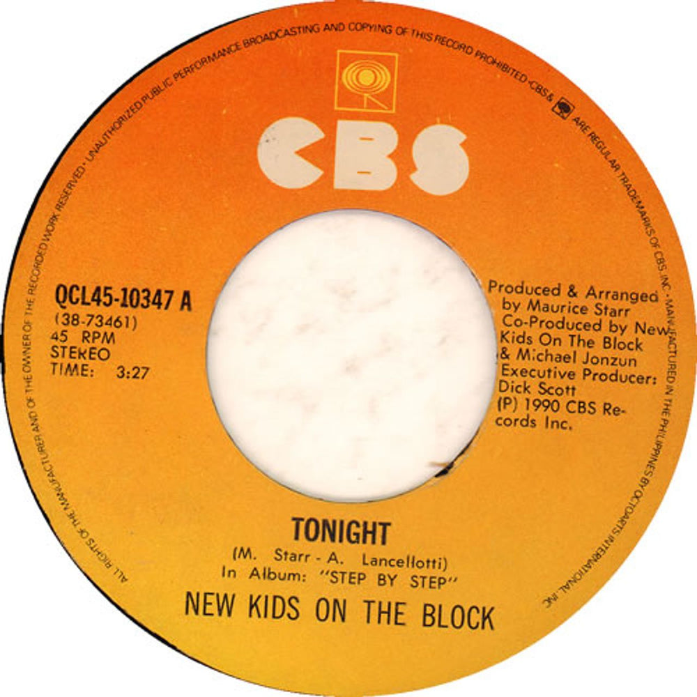 New Kids On The Block Tonight Philippino 7" vinyl single (7 inch record / 45) QCL45-10347