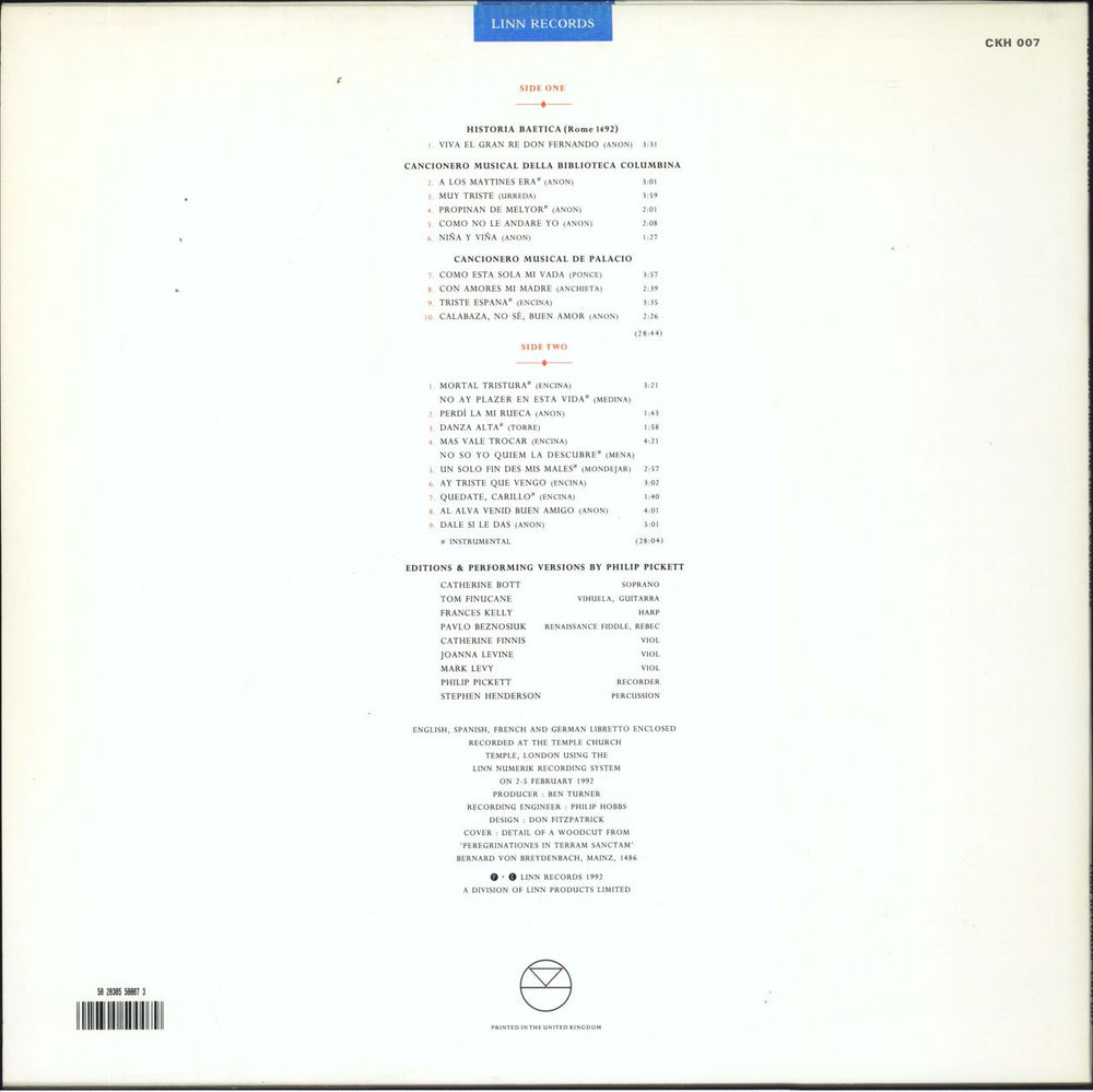 New London Consort Music From The Time Of Columbus UK vinyl LP album (LP record) 5020305500079