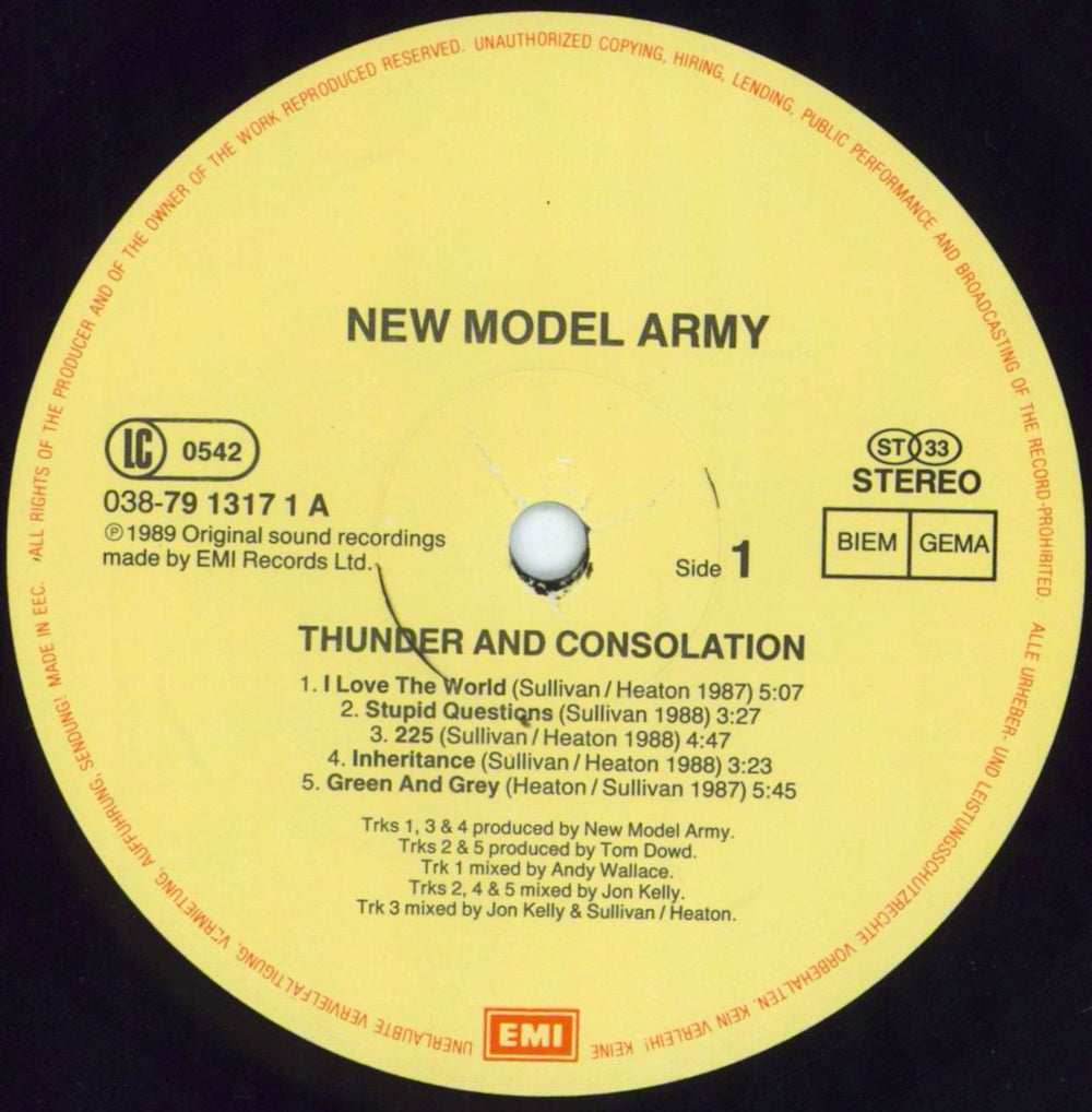 New Model Army Thunder And Consolation German vinyl LP album (LP record) NMALPTH804417