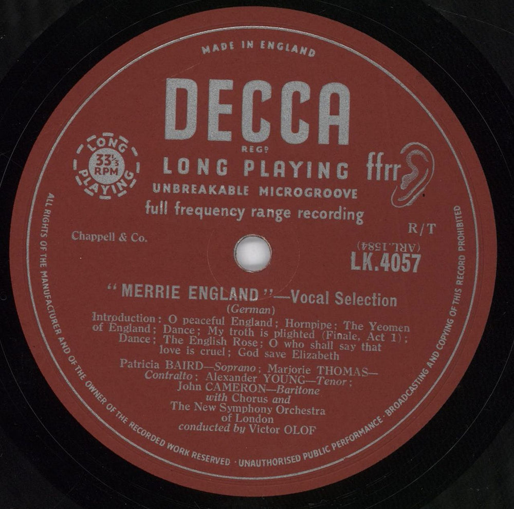 New Symphony Orchestra German "Merrie England" Vocal Selection UK vinyl LP album (LP record) NUYLPGE701326
