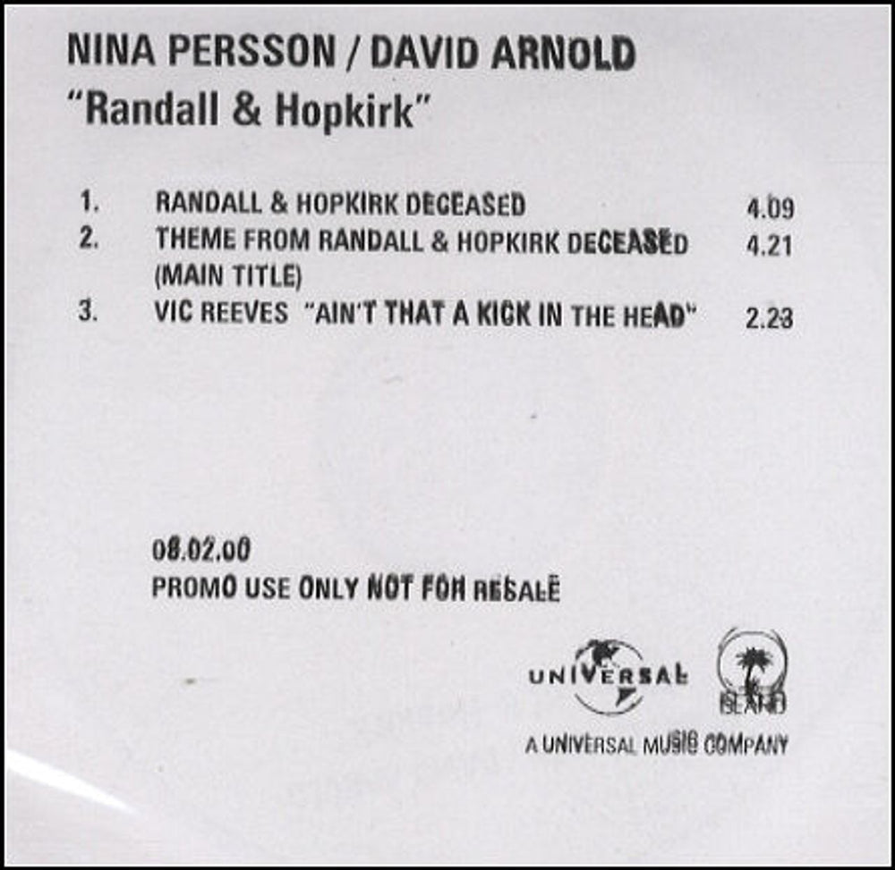 Nina Persson Theme From Randall & Hopkirk (Deceased) UK Promo CD-R acetate CD ACETATE
