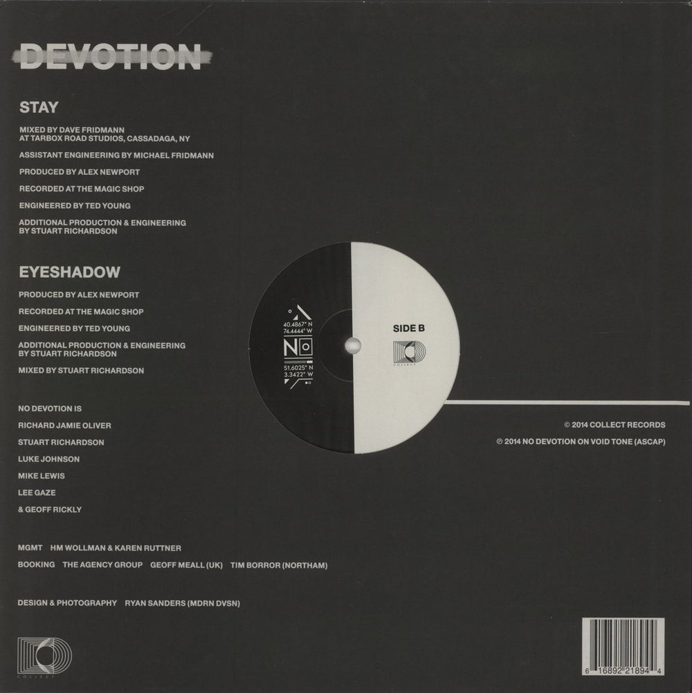 No Devotion Stay/Eyeshadow - Black and White Vinyl UK 12" vinyl single (12 inch record / Maxi-single)