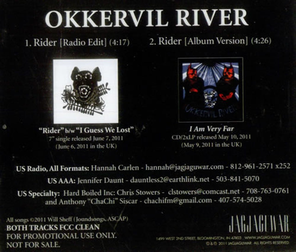 Okkervil River Rider + Press Release US Promo CD single (CD5 / 5") JAG187