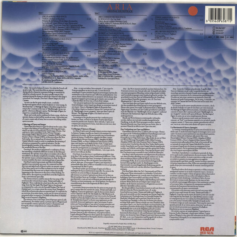 Original Soundtrack Aria - Original Soundtrack German vinyl LP album (LP record) 035628658715