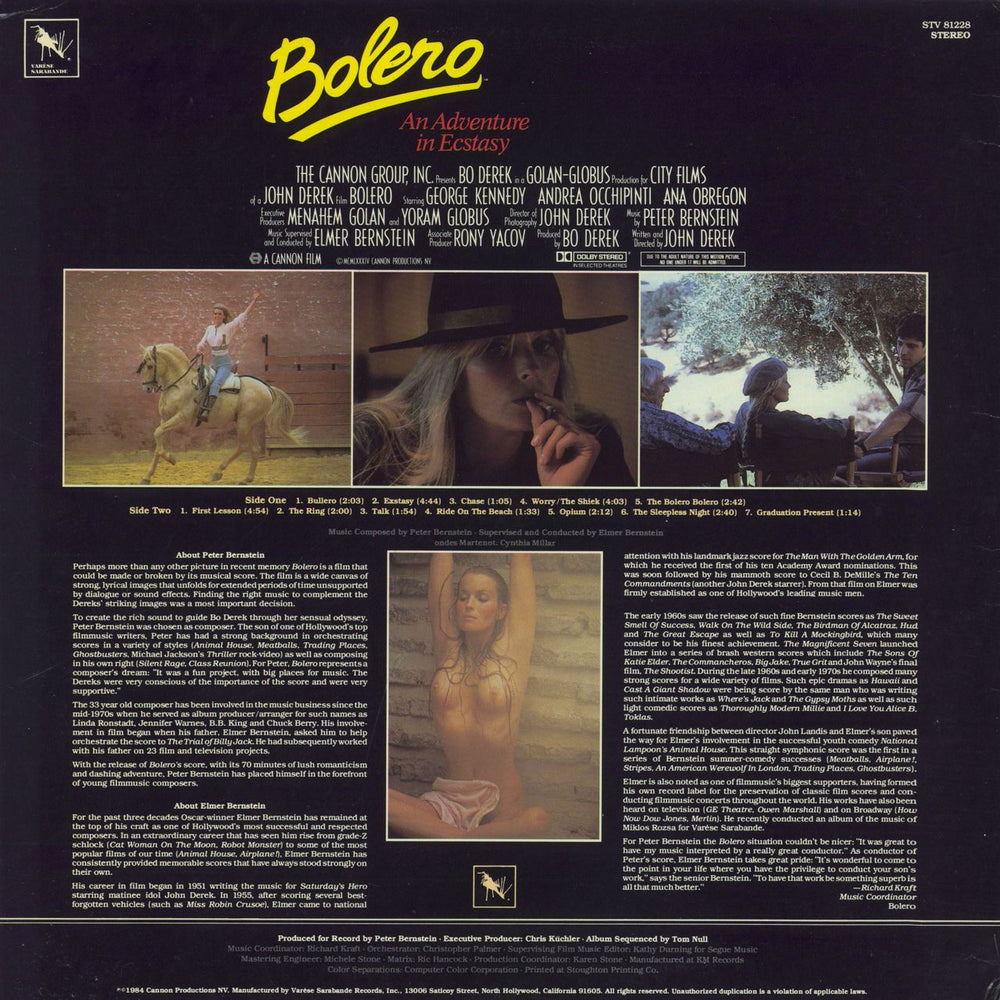 Original Soundtrack Bolero OST US vinyl LP album (LP record)