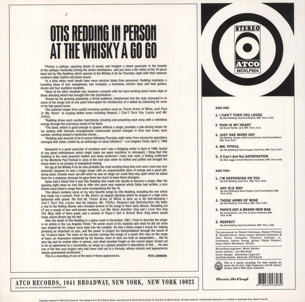 Otis Redding In Person At The Whisky A Go Go - 180gm UK vinyl LP album (LP record)