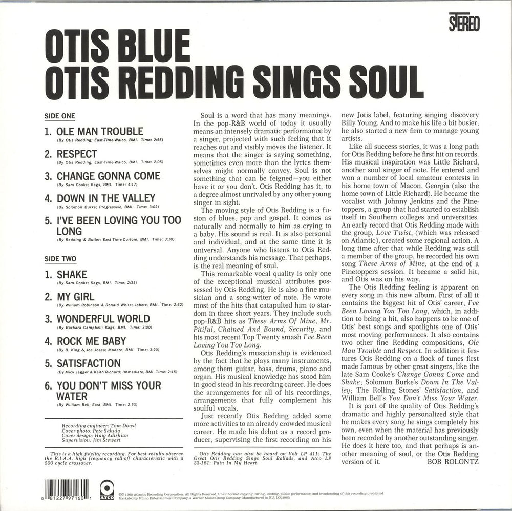 Otis Redding Otis Blue/Otis Redding Sings Soul - 180gm Blue Vinyl UK vinyl LP album (LP record) 081227971601