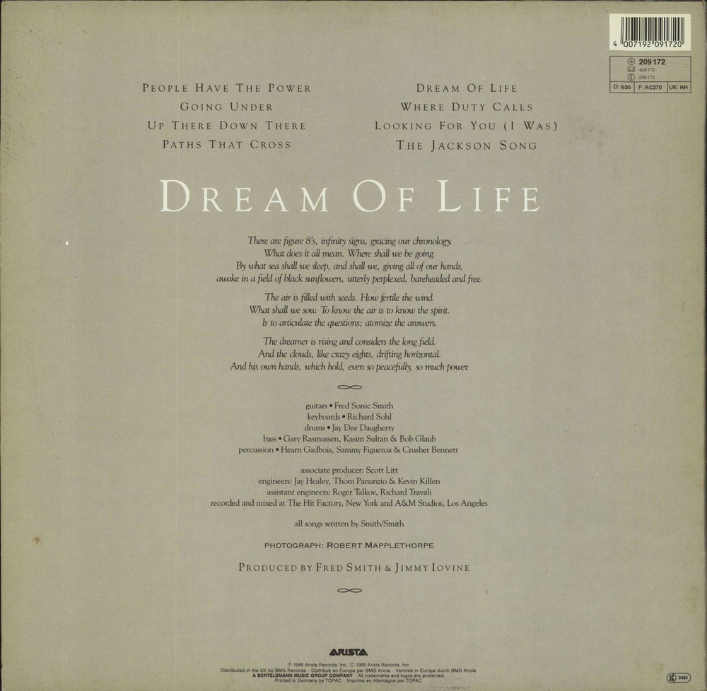 Patti Smith Dream Of Life + Insert UK vinyl LP album (LP record) 4007192091720