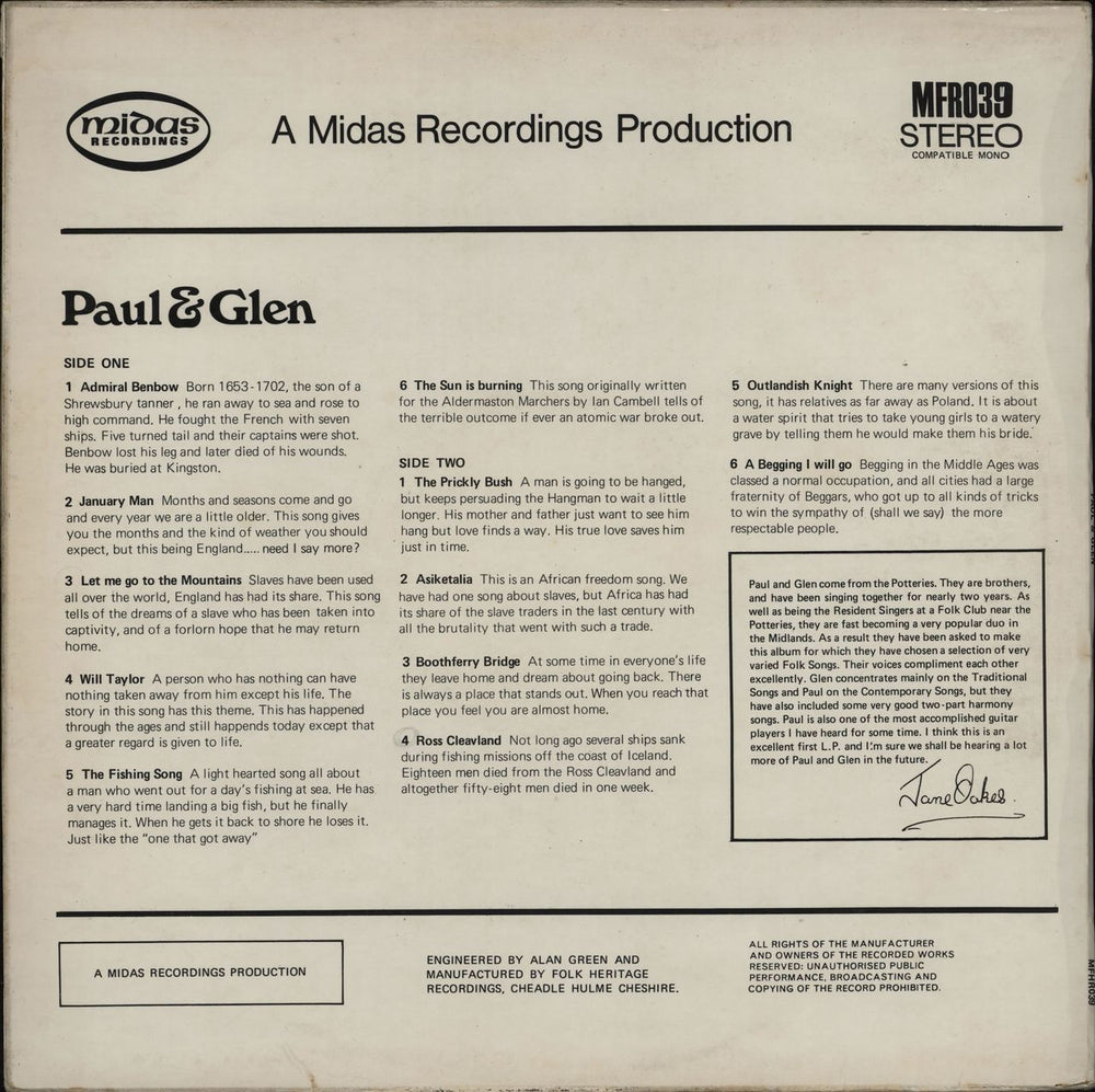 Paul & Glen Paul & Glen UK vinyl LP album (LP record)