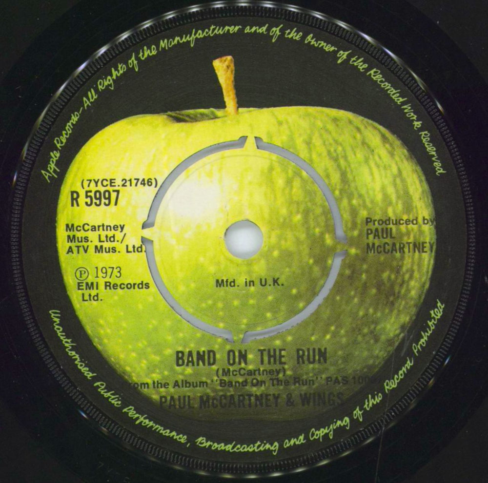 Paul McCartney and Wings Band On The Run - 1st - 4-Prong Apple Label UK 7" vinyl single (7 inch record / 45) MCC07BA520764