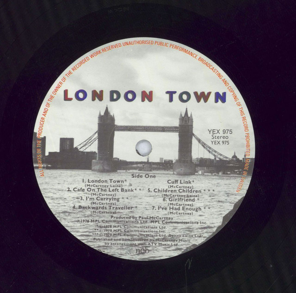 Paul McCartney and Wings London Town + Poster - EX Swedish vinyl LP album (LP record)