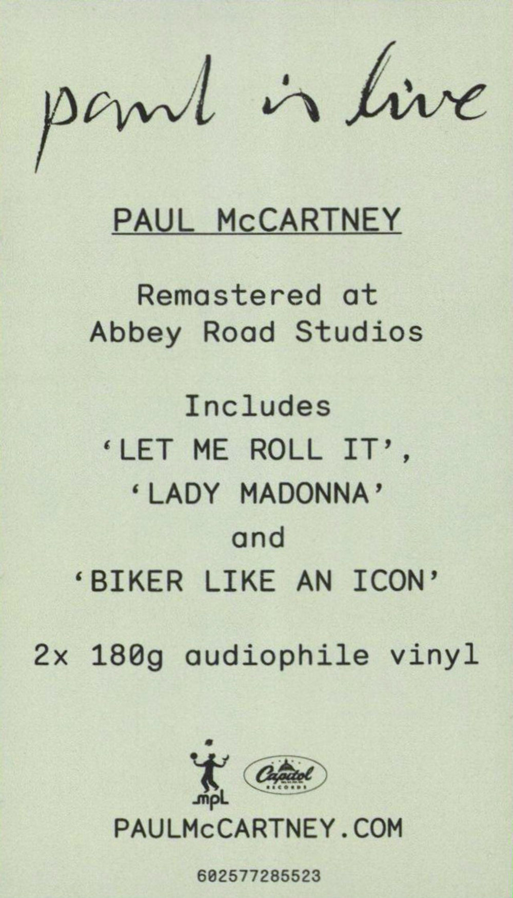 Paul McCartney and Wings Paul Is Live - 180gram Vinyl UK 2-LP vinyl record set (Double LP Album)