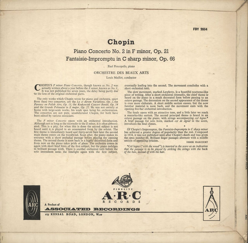 Paul Procopolis Chopin Piano Concerto No. 2 In F Minor, Op. 21 / Fantaisie Impromptu in C Sharp Minor Op 66 UK vinyl LP album (LP record)
