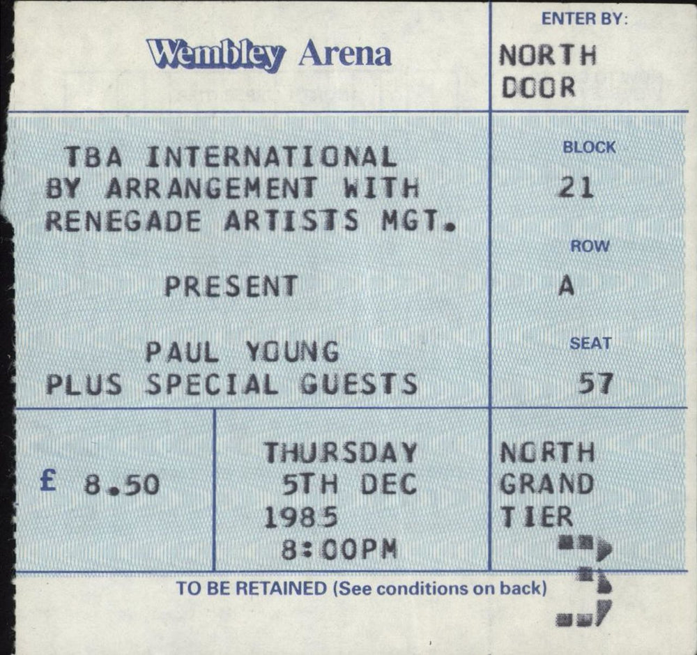 Paul Young 1985 Christmas Tour + ticket stub UK tour programme PYOTRCH405071