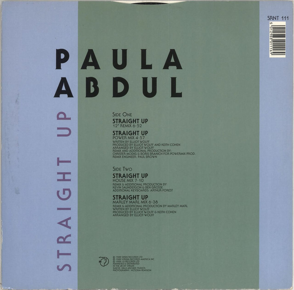 Paula Abdul Straight Up (12" Remix) - Stickered UK 12" vinyl single (12 inch record / Maxi-single) 5012983011169
