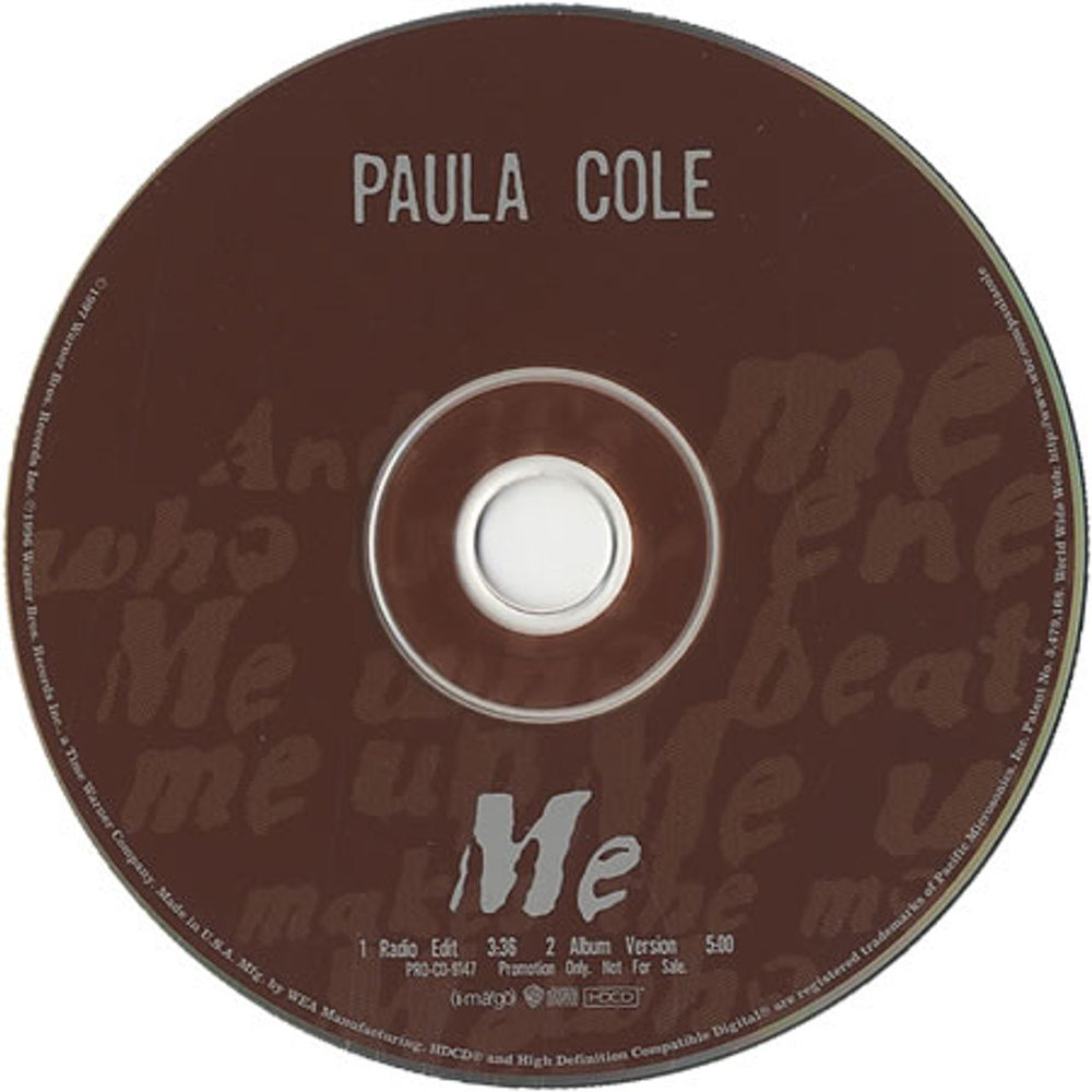 Paula Cole Me US Promo CD single (CD5 / 5") PRO-CD-9147