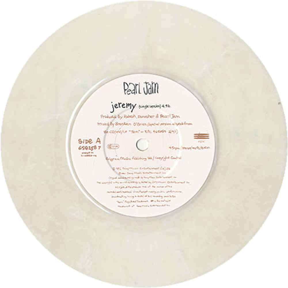 Pearl Jam Jeremy - White Vinyl UK 7" vinyl single (7 inch record / 45) PJA07JE33926