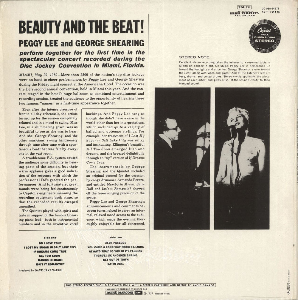 Peggy Lee Beauty And The Beat! French vinyl LP album (LP record)