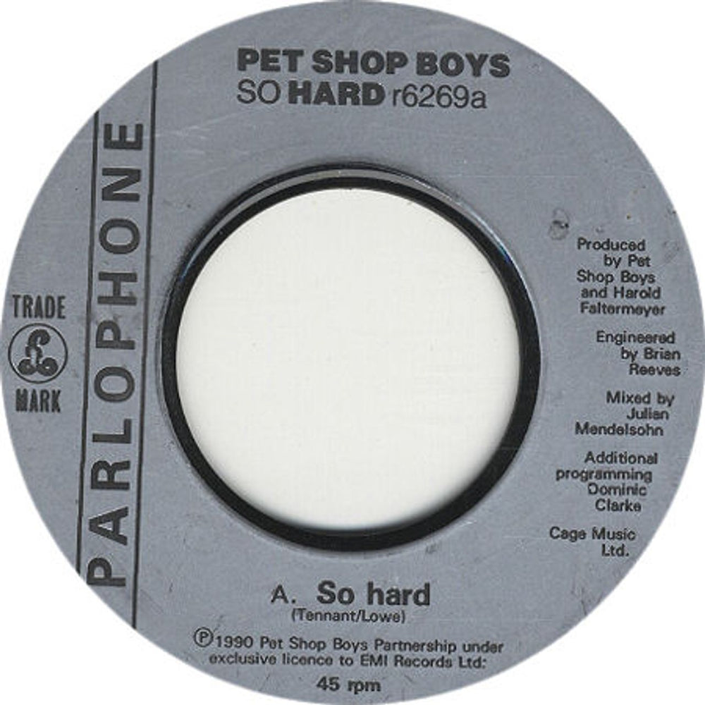 Pet Shop Boys So Hard - Jukebox Issue UK 7" vinyl single (7 inch record / 45) R6269