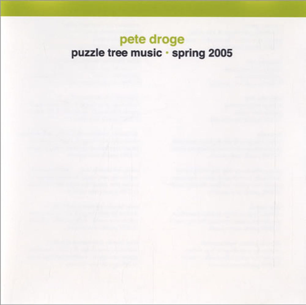 Pete Droge Puzzle Tree Music - Spring 2005 US Promo CD-R acetate cdr acetate