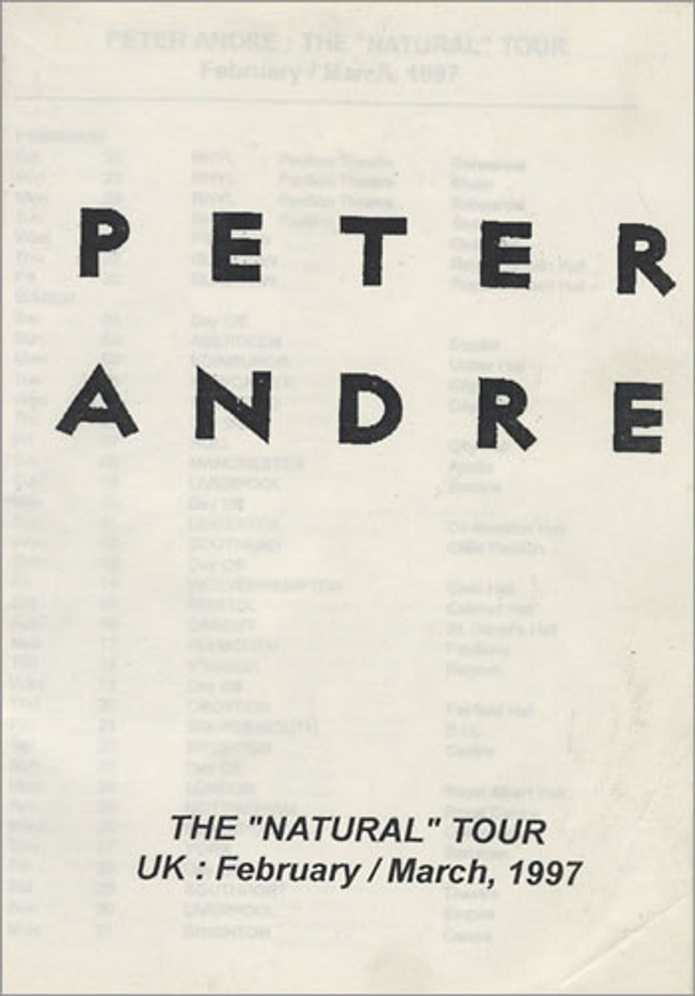 Peter Andre The Natural Tour UK Itinerary TOUR ITINERARY