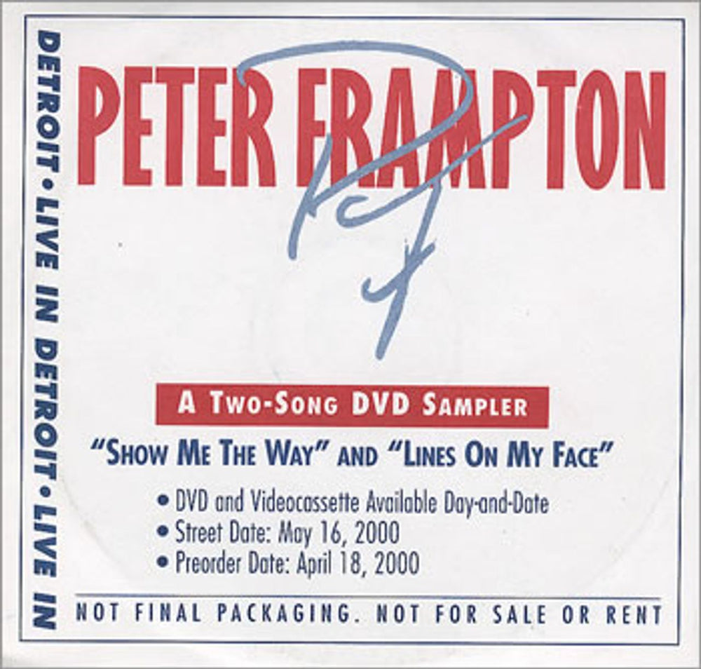 Peter Frampton Live In Detroit - DVD Sampler US Promo DVD PROMO DVD