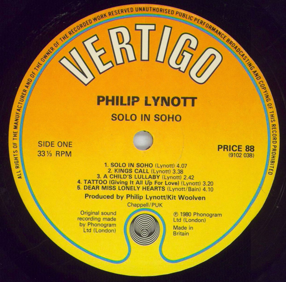 Phil Lynott Solo In Soho - 2nd UK vinyl LP album (LP record) LYNLPSO819824