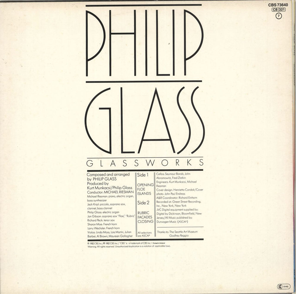 Philip Glass Glassworks Dutch vinyl LP album (LP record)