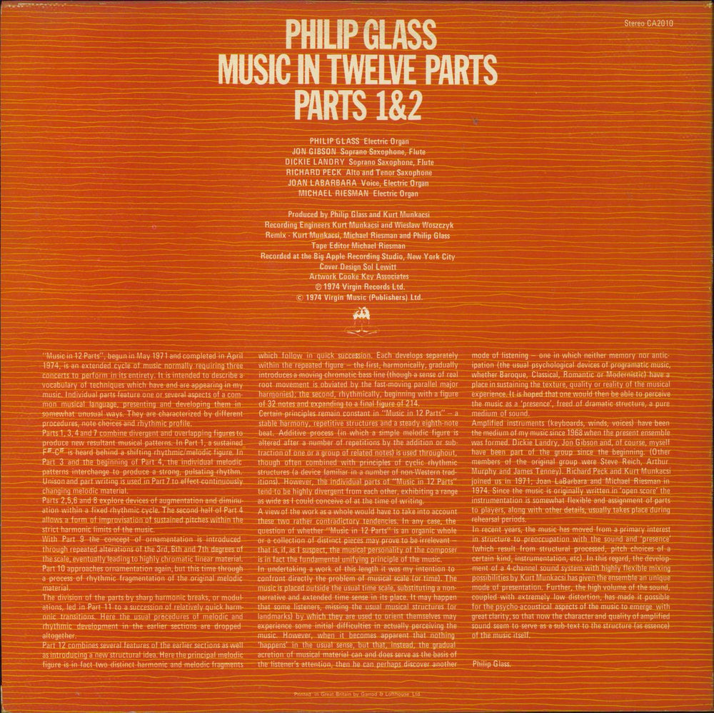 Philip Glass Music In Twelve Parts - Parts 1 & 2-promo UK Promo vinyl LP album (LP record)