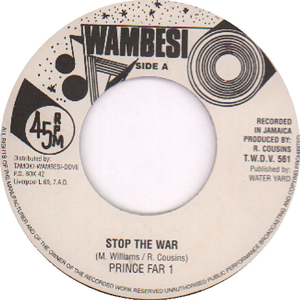 Prince Far I Stop The War UK 7" vinyl single (7 inch record / 45) TWDV561